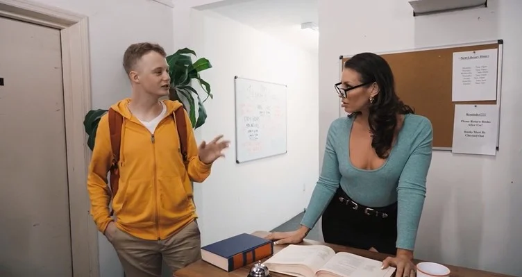 Sneaky Librarian Gets College Cock